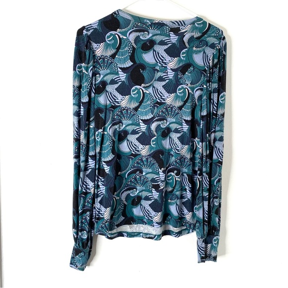 ModCloth Green Blue Peacock Paisley Long Sleeve Top - Picture 5 of 8
